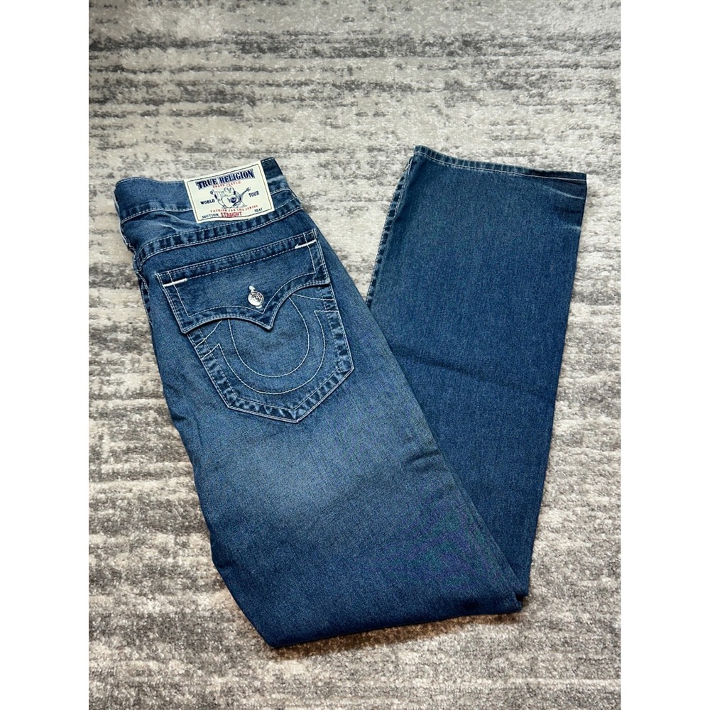 True Religion Jeans Mens 36 Blue Straight W Flap Pocket M2F859TSM Denim